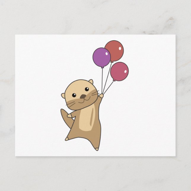 Postal Otter Sweet Animal vuela Con Globos Arriba (Anverso)
