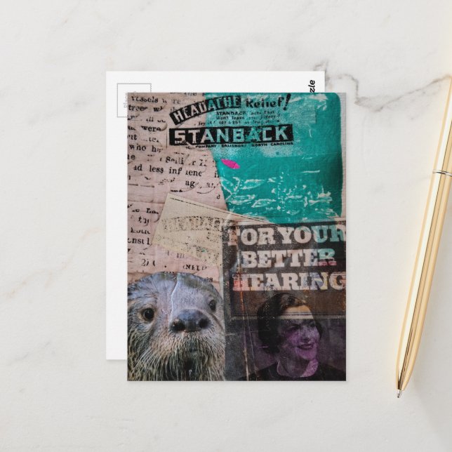 Postal  Otter with Vintage Headache and Hearing Ads (Anverso/Reverso In Situ)