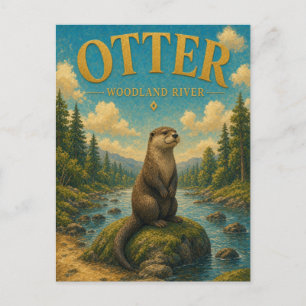 Postal Otter Woodland River Acuarela GeoSaga