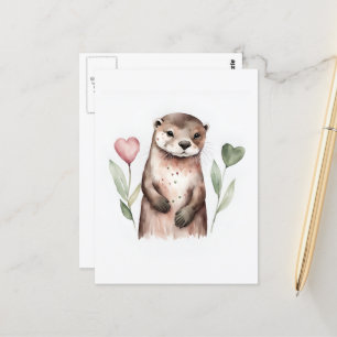Postal Otter y las flores del corazón