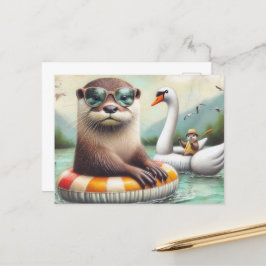 Postal Otters sobre un viaje flotante