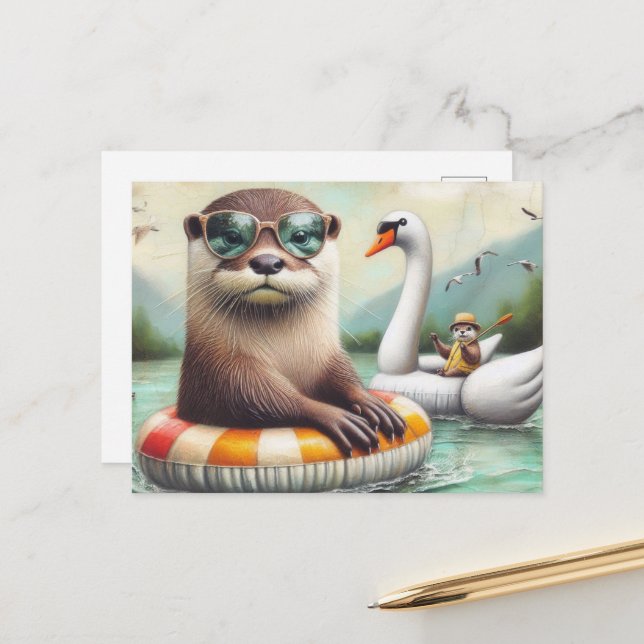 Postal Otters sobre un viaje flotante (Anverso/Reverso In Situ)