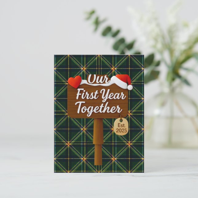 Postal Our First Year Together 2025 Wooden Sign (Anverso de pie)
