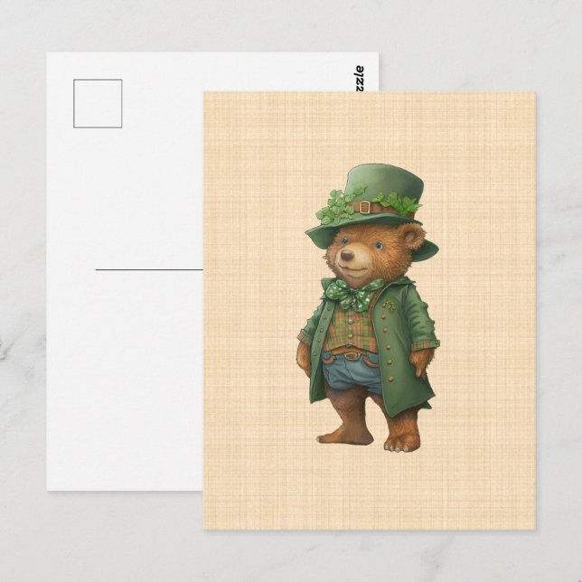Postal Ourson Saint Patrick - Costume irlandais vert (Anverso / Reverso)