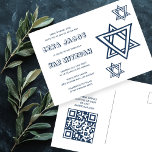 Postal OUTLINE LETTER STAR of DAVID Custom QR BAR Mitzvah<br><div class="desc">Perfect postcard to announce a bar or bat mitzvah! Hand made art for you with star of david design on the front and QR code on back side! FULLY CUSTOMIZABLE! Click on “Personalize” above to edit the text. Click "edit using design tool" to adjust the fonts, colors and placements and...</div>