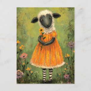 Postal Oveja con vestido Naranja