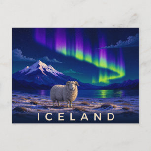 Postal Oveja islandesa bajo la aurora   Islandia icónica