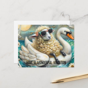 Postal Oveja linda en flotador de cisne Pase un maravillo