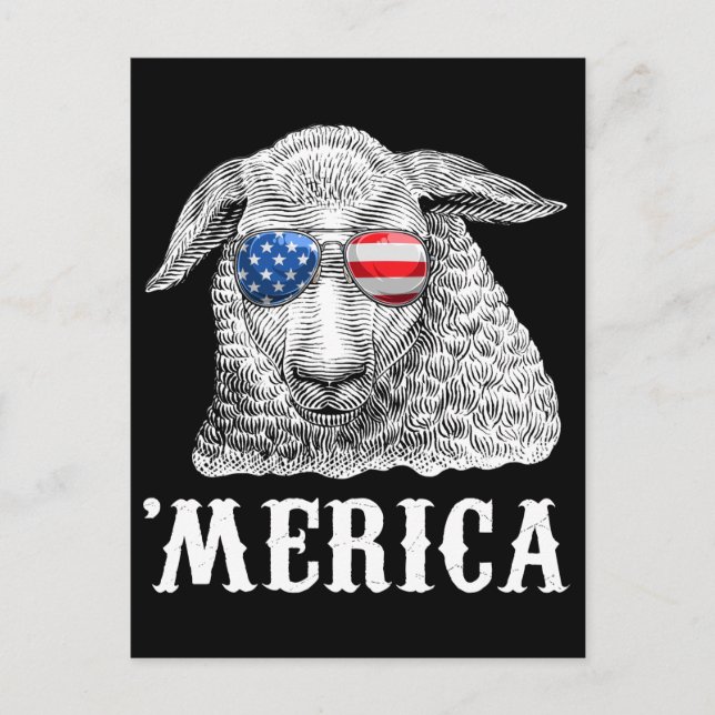 Postal Oveja Merica 4 de julio Granjero Bandera Americana (Anverso)