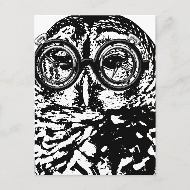 Postal Oveja monocromática en blanco y negro con gafas (Anverso)