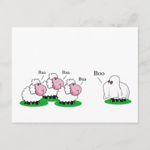 Postal Oveja vestida como un fantasma de Halloween yendo 