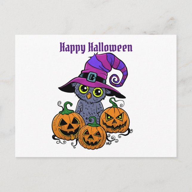 Postal Oveja y calabaza feliz de Halloween, personalizada (Anverso)