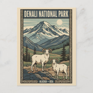 Postal Ovejas de Dall en el Parque Nacional Denali Alaska
