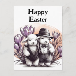 Postal Ovejas de Pascua divertidas y antiguas con trajes