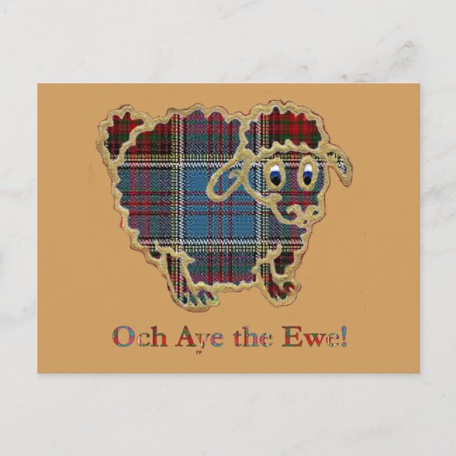 Postal ovejas tartán "Och Aye the Ewe" (Anverso)