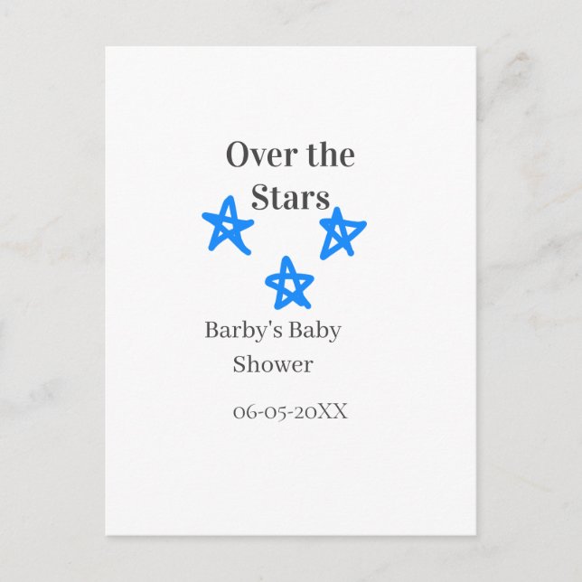 Postal Over the Stars blue gray baby shower name date ele (Anverso)