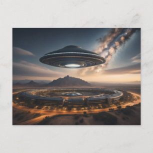 Postal OVNI sobre la ciudad circular