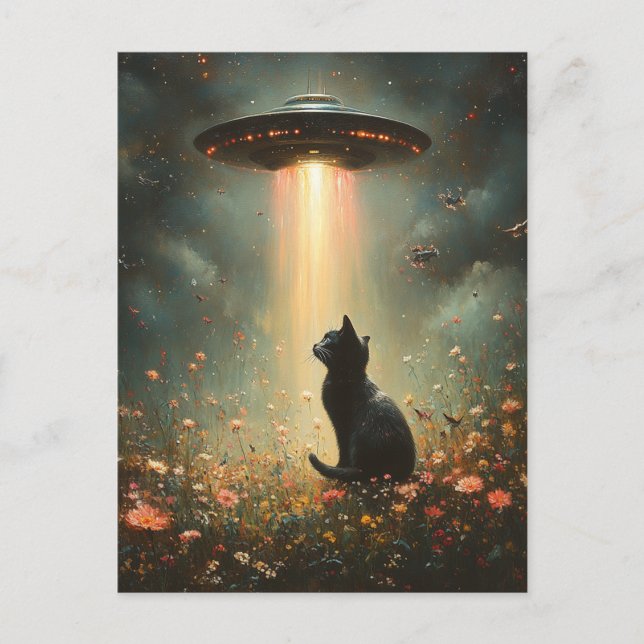 Postal Ovni y un gato negro (Anverso)