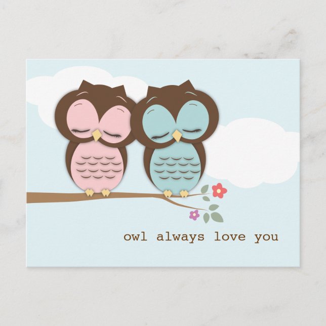 Postal Owl Always Love You Sweet Couple Postcard (Anverso)