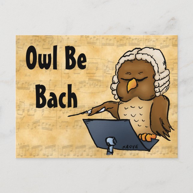 Postal Owl Be Bach Funny Owl Personalizado (Anverso)
