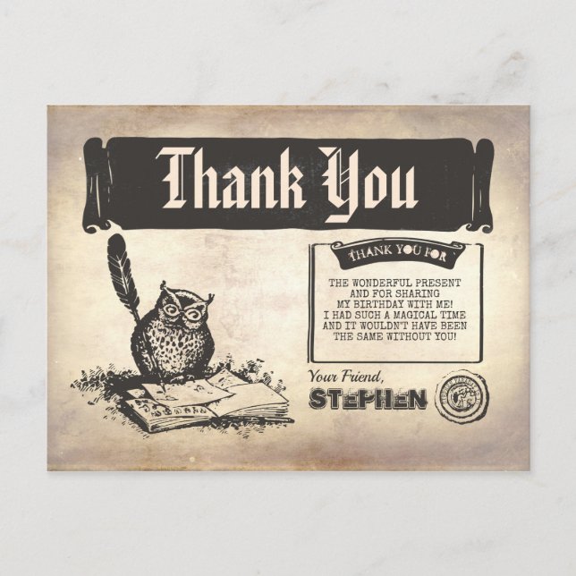 Postal Owl Birthday Magical Gracias (Anverso)