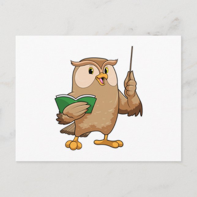 Postal Owl como profesor con libro y puntero (Anverso)