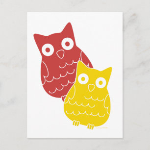 Postal Owl Fellows uno de rojo el amarillo