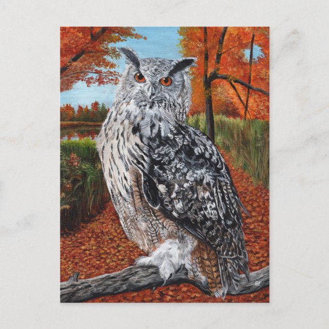 Postal Owl in Autumn forest fine art (Anverso)