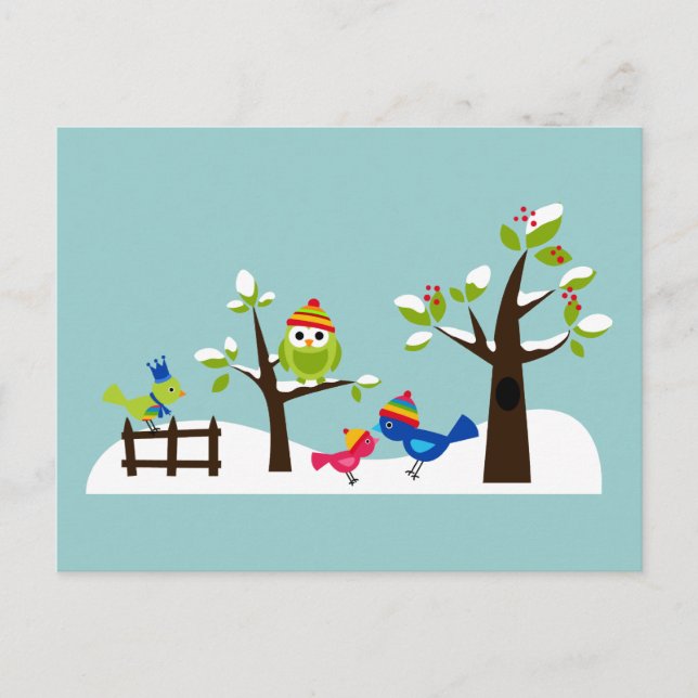 Postal Owl Owls Birds Winter Snow Cute Tree Personalizado (Anverso)