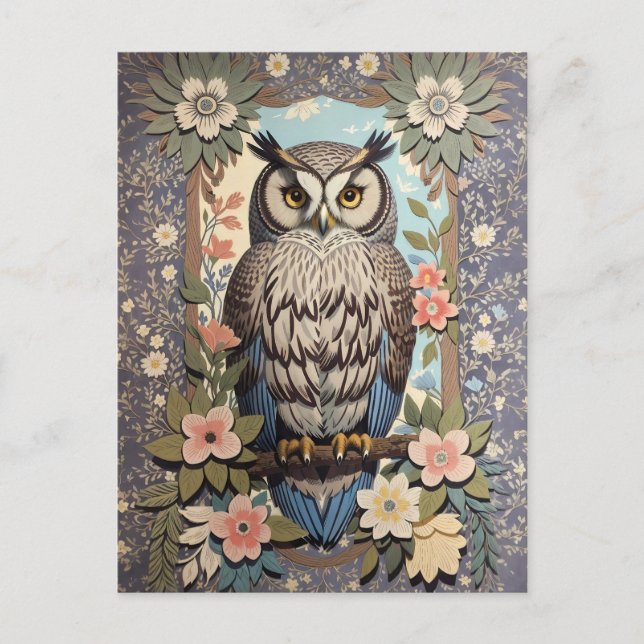 Postal Owl Pastel Floral William Morris Inspirado (Anverso)