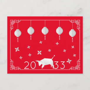 Postal Ox de año nuevo chino, rojo