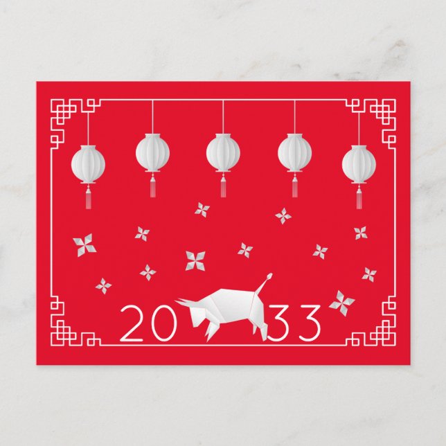 Postal Ox de año nuevo chino, rojo (Anverso)