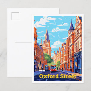 Postal Oxford Street England Ilustracion Viaje Viejo