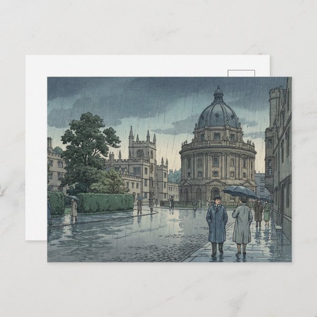 Postal Oxford University in Rain Japanese Woodblock Print (Anverso / Reverso)