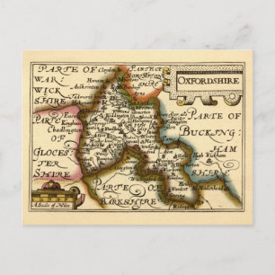 Postal Oxfordshire County England Mapa anticuario antiguo