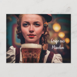 Postal ¡O'Zapft lo es! Frau im Dirndl mit Bier. München W