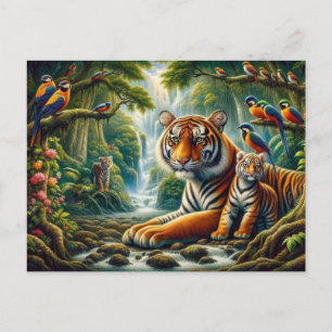 Postal Pacífica escena de la jungla con pinturas de tigre