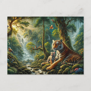 Postal Pacífica escena de la jungla con pinturas de tigre