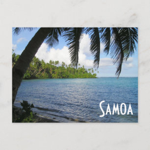 Postal Pacífico Sur enmarcado por palmeras, Samoa