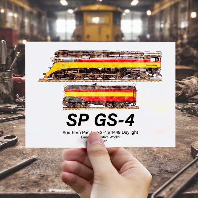 Postal Pacífico Sur GS-4 Locomotora de vapor diurno (Southern Pacific GS-4 Daylight Steam Locomotive. Postcard)