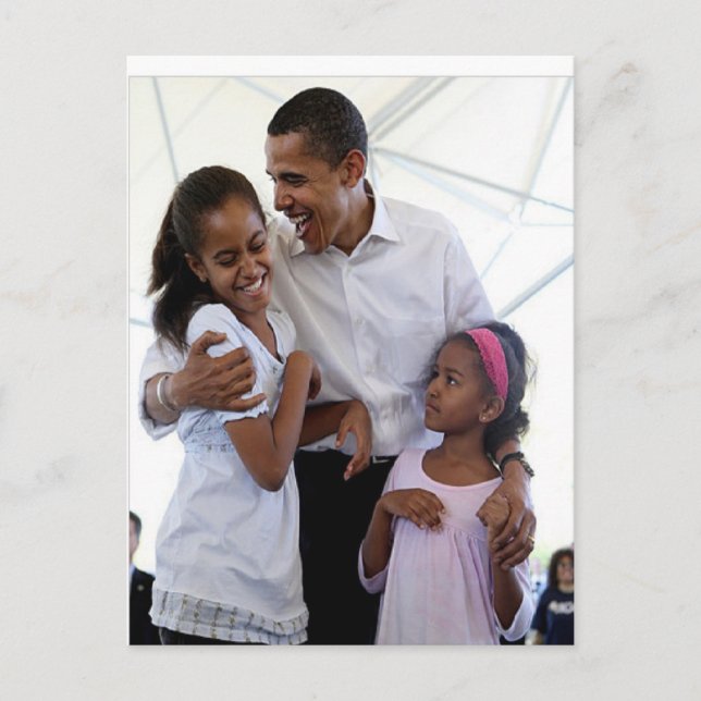 Postal Padre e hijas del presidente Obama (Anverso)