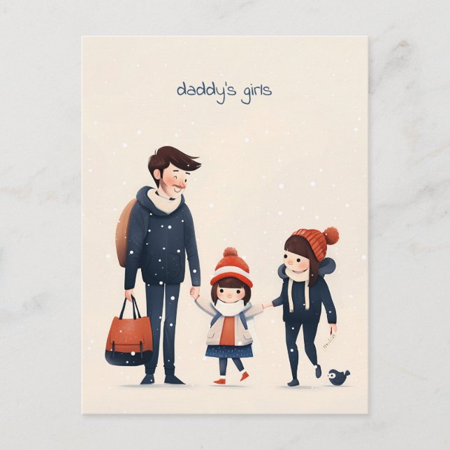 Postal Padre e hijas van a la escuela (Anverso)