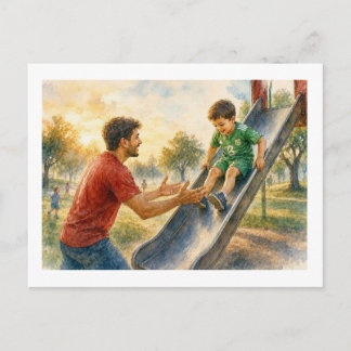 Postal Padre e hijo en el parque infantil, 