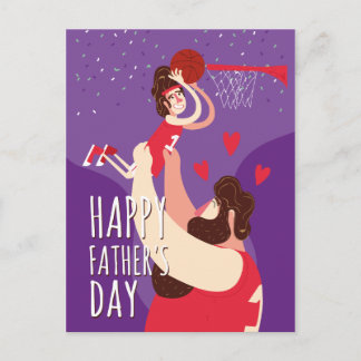 Postal Padre hijo jugando baloncesto lindo ilustracion