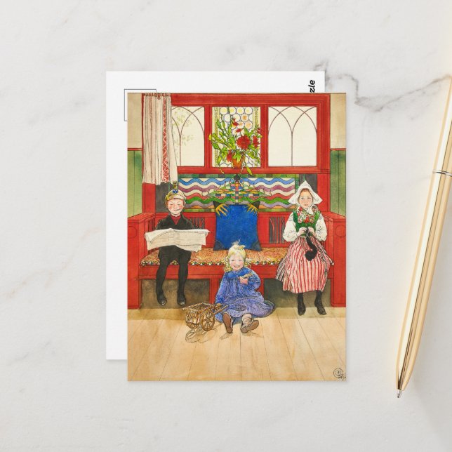 Postal Padre, madre e hijo por Carl Larsson (Anverso/Reverso In Situ)