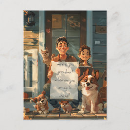 Postal Padre, su hijo, perros y un gato