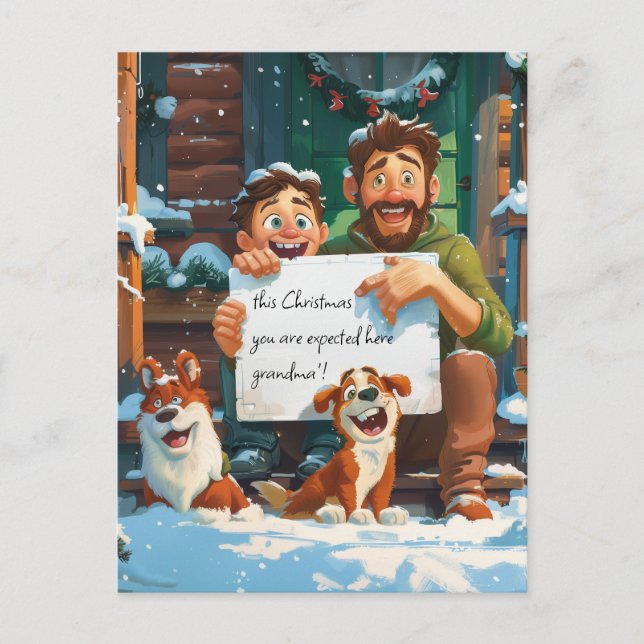 Postal Padre, su hijo y dos perros (Anverso)