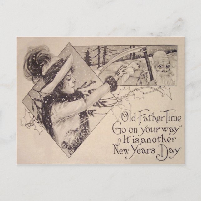 Postal Padre Tiempo Mujer Scythe Holly (Anverso)