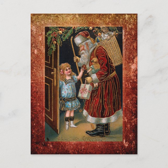 Postal Padre Vintage Navidad y Holly (Anverso)