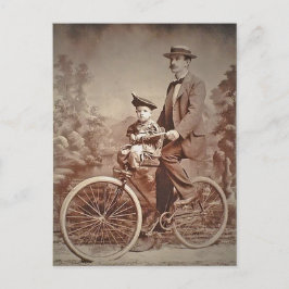 Postal Padre y niño ventilado en bicicleta